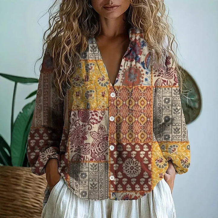 Claudia | Blusa vintage con estampado de hojas